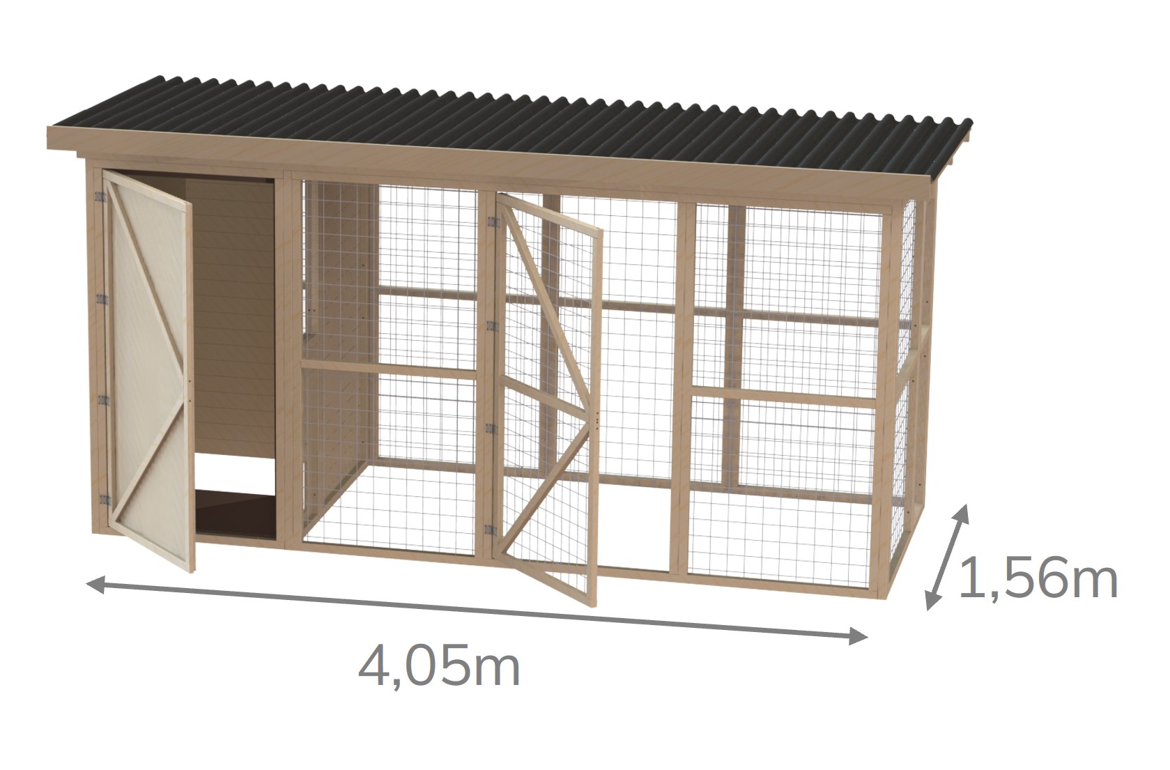 1,5m Tiefe: Gehege / Voliere mit Schutzhaus