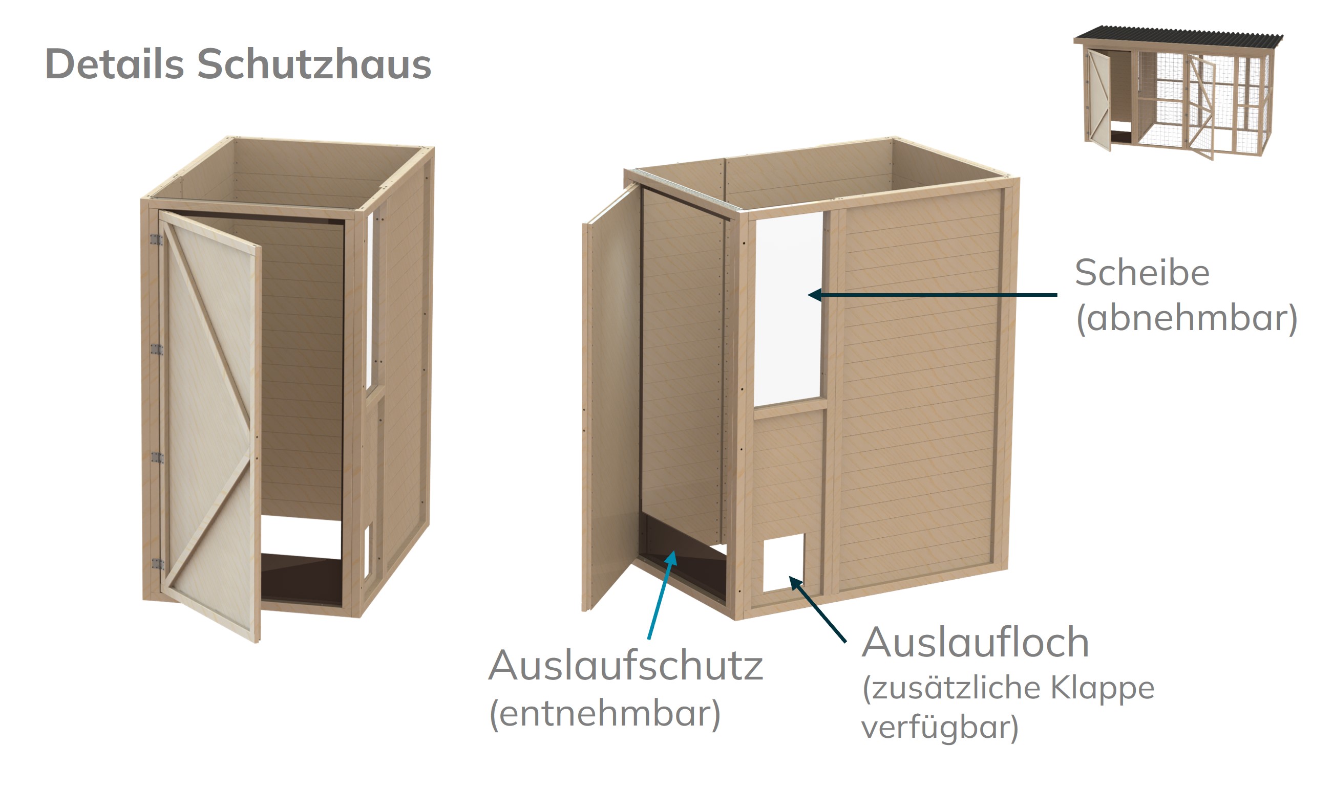 1,5m Tiefe: Gehege / Voliere mit Schutzhaus